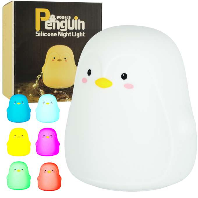 Lampă de veghe LED pentru copii, silicon, moale, la atingere, albă, RGB, pinguin [1]