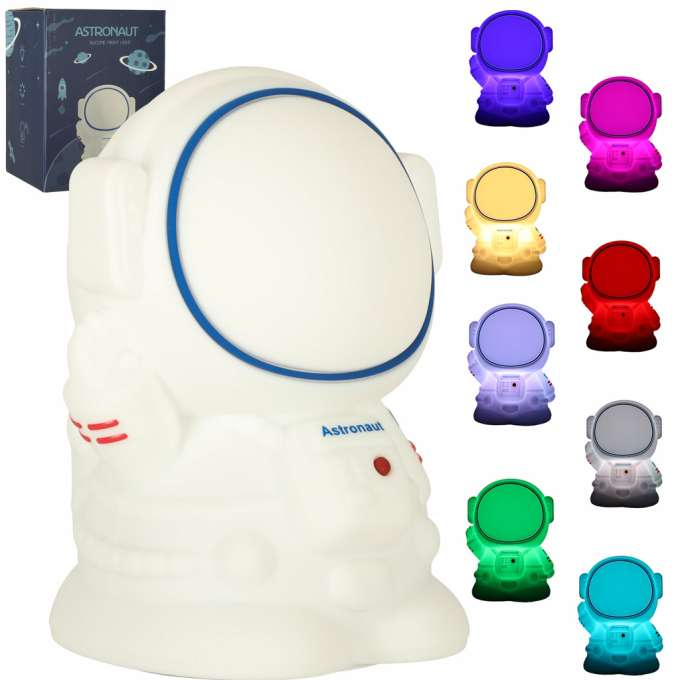 Lampă de veghe pentru copii, cu 8 LED-uri USB RGB, din silicon, moale la atingere, albă, astronaut [1]