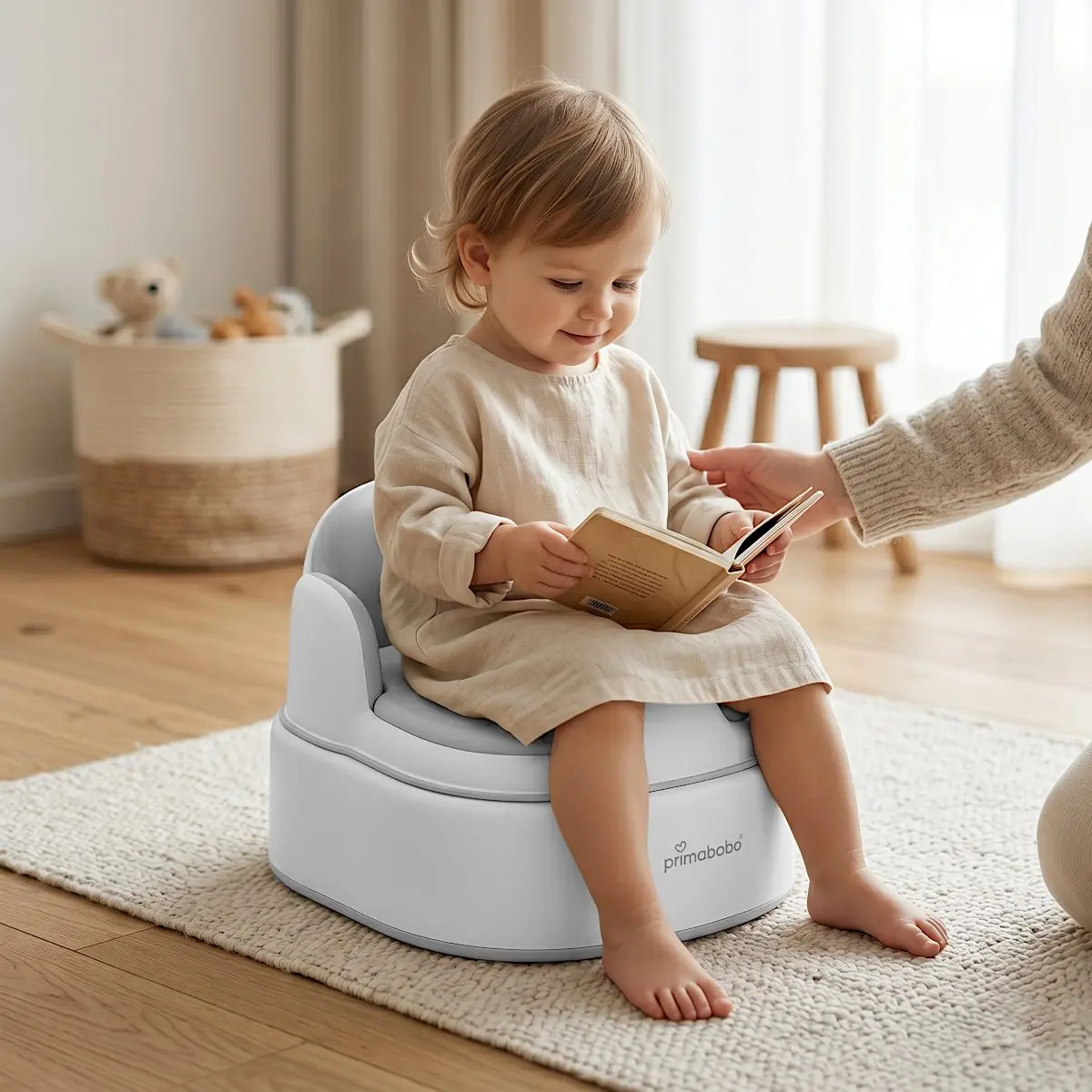 Olita multifunctionala 4 in 1 pentru copii Primabobo– Reductor WC, Inaltator, Scaun, Recipient detasabil, Perna moale, Spatar ergonomic, Anti-alunecare, Anti-stropire, Capac inclus culoare GRI [8]