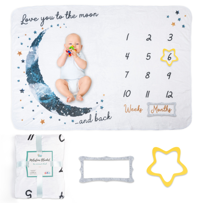 Păturica aniversara Milestone Lună Albastră - 100x150cm [1]