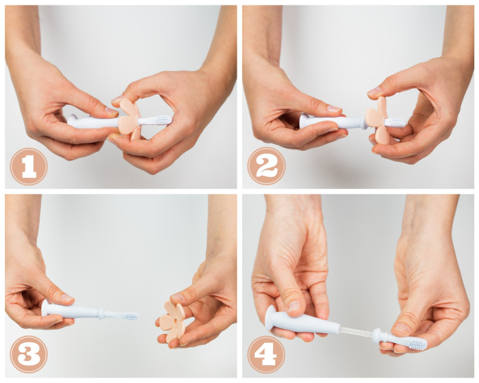 Periuta de dinti bebe din silicon Babysnugg cu 2 capete si ventuza, fara BPA, PVC, Latex si Ftalati - Albastra [4]