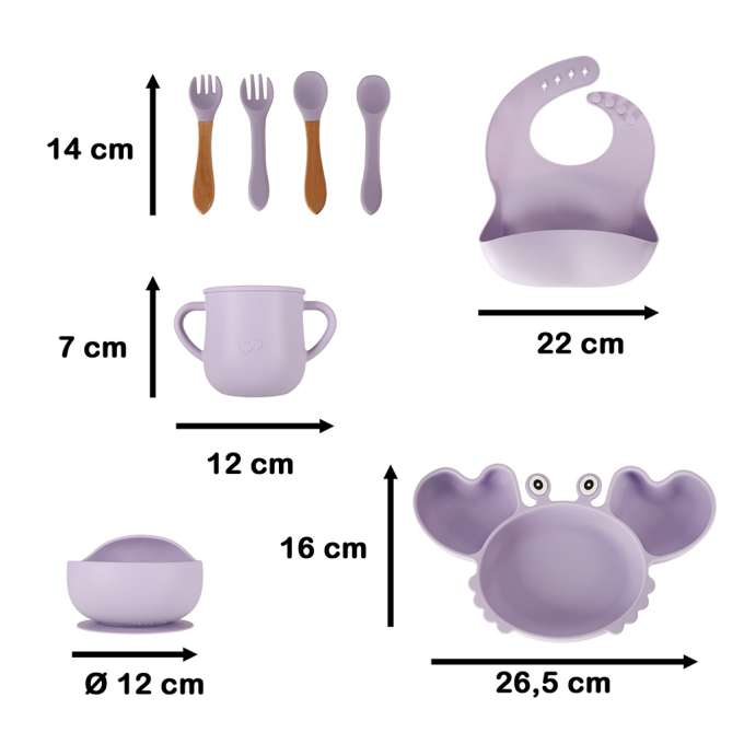 Set hranire pentru copii din silicon, model crab, 9 piese, violet [3]