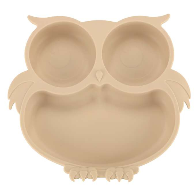 Set  hranire  din silicon pentru copii , bufniță, 8 elemente, bej [4]