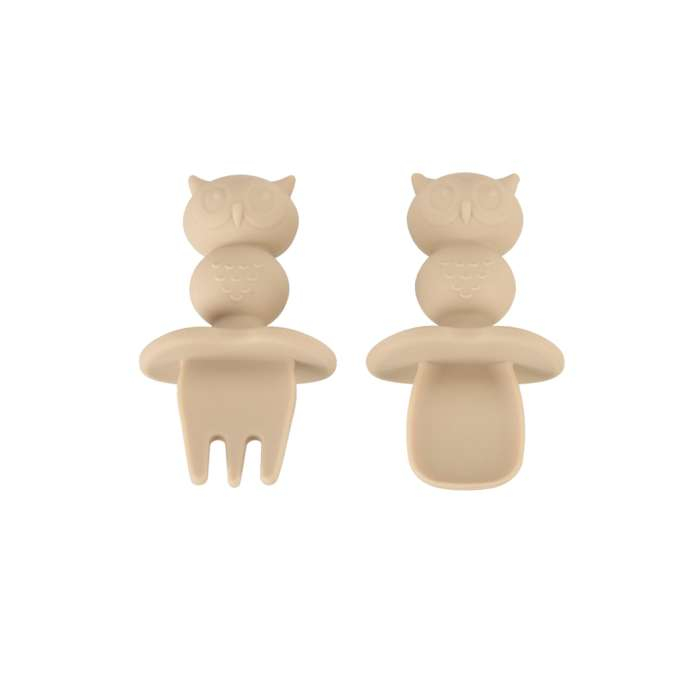 Set  hranire  din silicon pentru copii , bufniță, 8 elemente, bej [10]