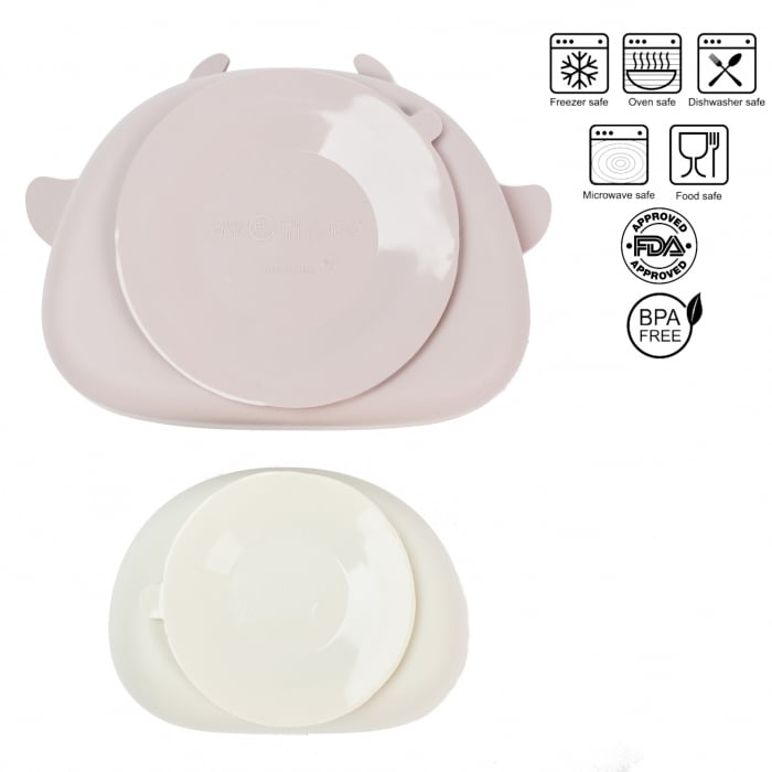 Set hranire bebelusi pentru diversificare din silicon 6+ luni, Roz Pudră [7]