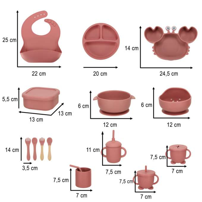 Set hranire din silicon pentru copii, crab 19 piese, roz inchis [4]