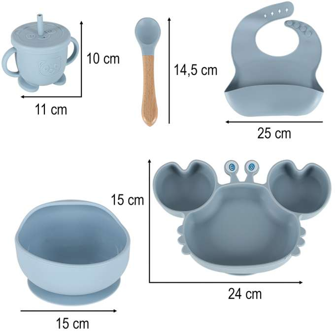 Set hranire din silicon pentru copii, crab 9 piese, crab albastru BPA FREE [10]