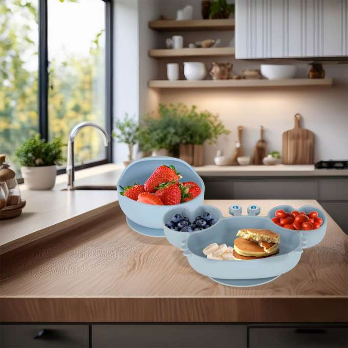 Set hranire din silicon pentru copii, crab 9 piese, crab albastru BPA FREE [9]