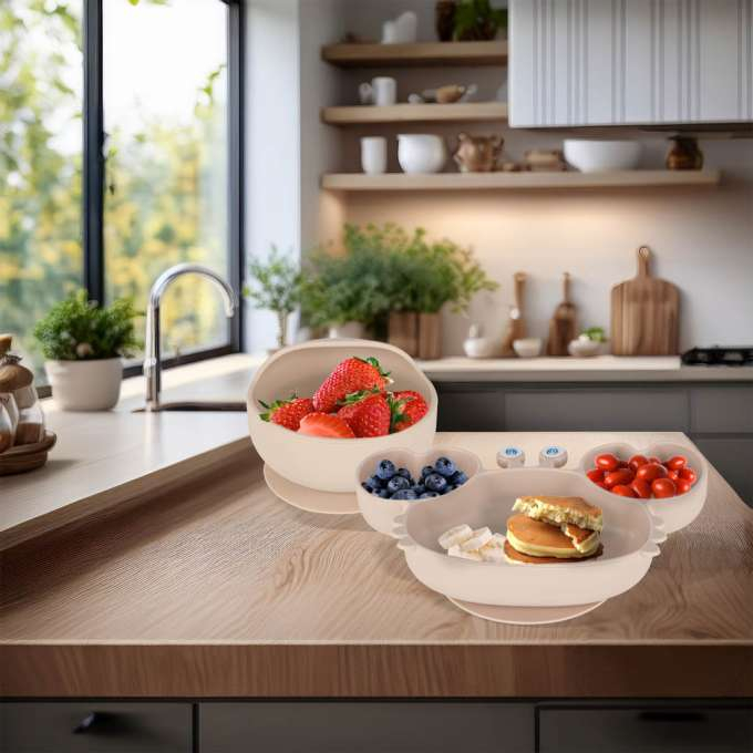 Set hranire din silicon pentru copii, crab 9 piese, crab BEJ, BPA FREE [9]