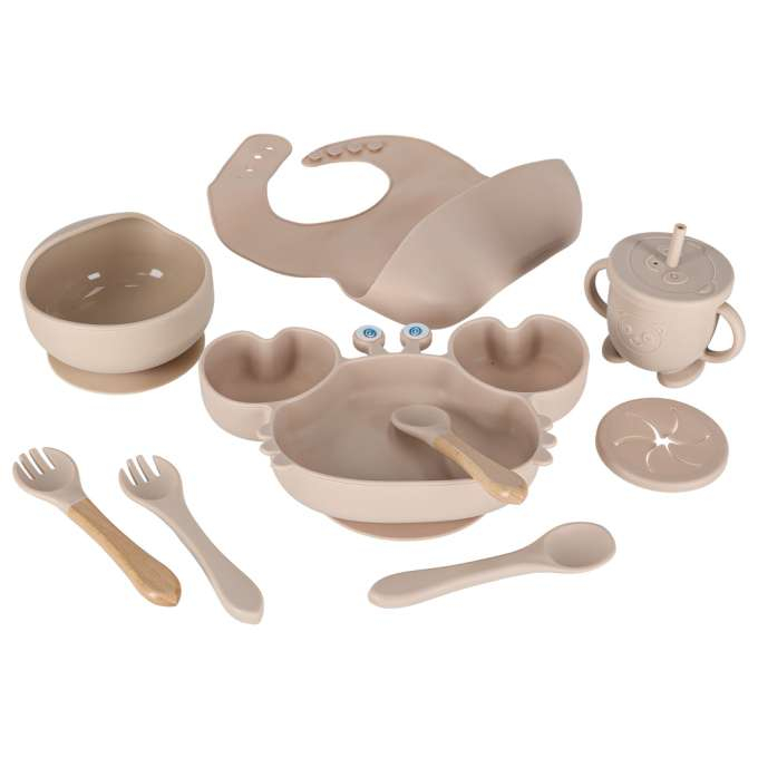 Set hranire din silicon pentru copii, crab 9 piese, crab BEJ, BPA FREE [8]