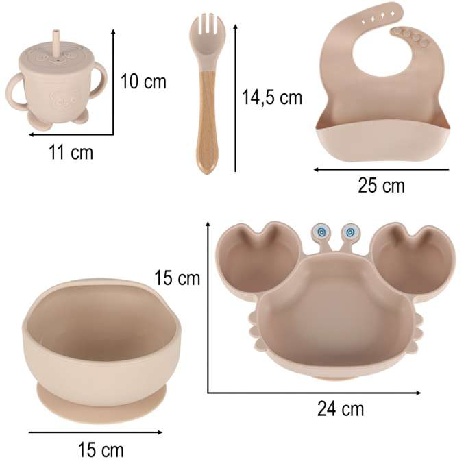 Set hranire din silicon pentru copii, crab 9 piese, crab BEJ, BPA FREE [10]