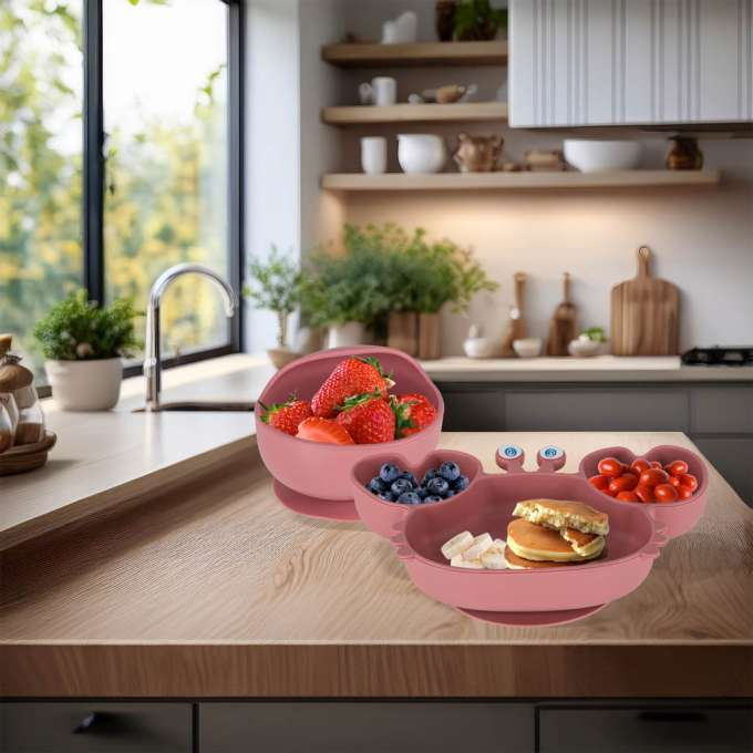 Set hranire din silicon pentru copii, crab 9 piese, crab, roz BPA FREE [9]