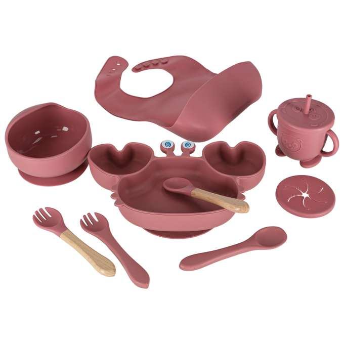 Set hranire din silicon pentru copii, crab 9 piese, crab, roz BPA FREE [8]