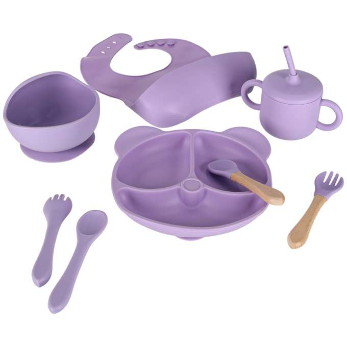Set hranire din silicon pentru copii ,ursulet , 8 elemente, violet [2]