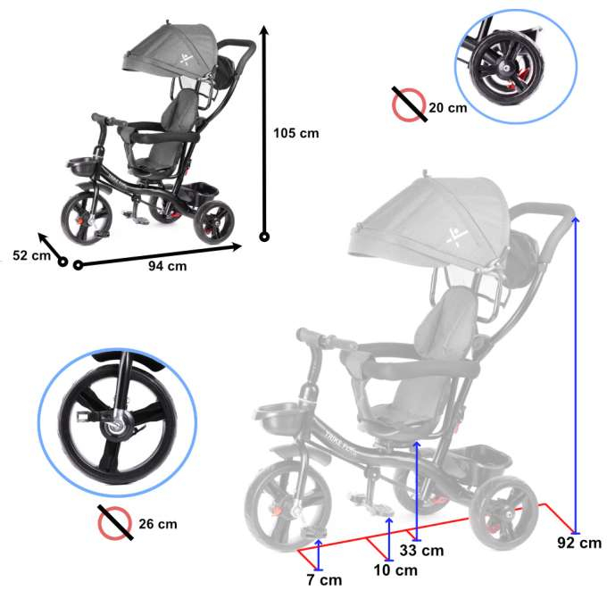 Tricicletă Trike Fix Lite 3 în 1 cu copertină pivotantă reglabilă, GRI [4]