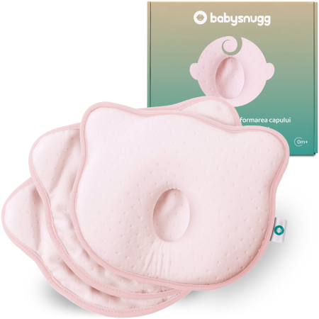 Perne si toppere - Perna bebelusi cu 2 huse contra plagiocefaliei pentru formarea capului, Roz