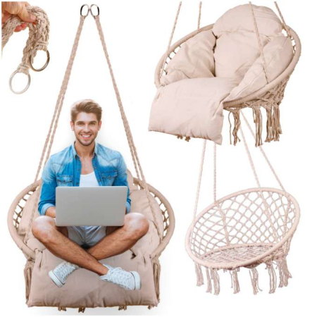 Balansoar de grădină , cuib de barză cu pernă ecru XXL, 80 cm, 120 kg [1]