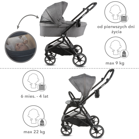 Cărucior multifunctional 2in 1 VELMONT, gri [12]