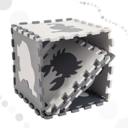 Covor tip puzzle spuma , 9 piese, gri-ecru, antiderapant, 85x85x1cm [1]