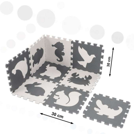 Covor tip puzzle spuma , 9 piese, gri-ecru, antiderapant, 85x85x1cm [5]