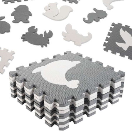 Covor tip puzzle spuma , 9 piese, gri-ecru, antiderapant, 85x85x1cm [8]