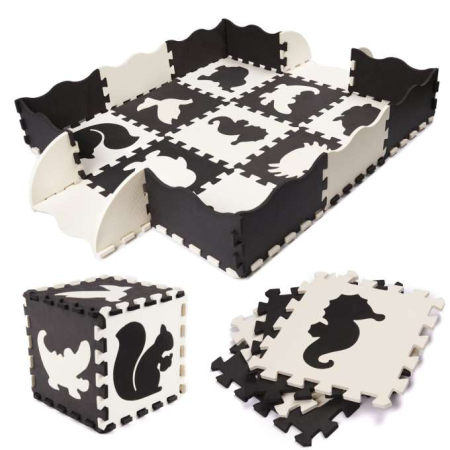 Covoras de joaca pentru copii din spuma EVA puzzle negru-ecru 25 piese