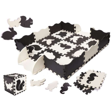 Covoras de joaca pentru copii din spuma EVA puzzle negru-ecru 25 piese [1]