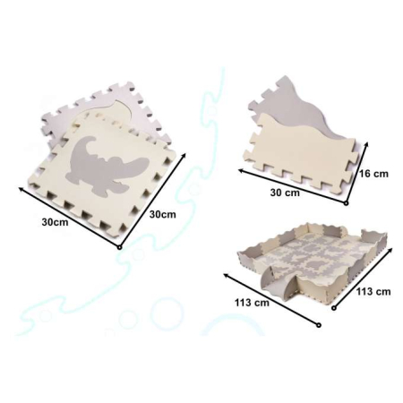 Covoraș educativ din spumă, puzzle, gri-bej, 36 de elemente, 150x150cm [9]