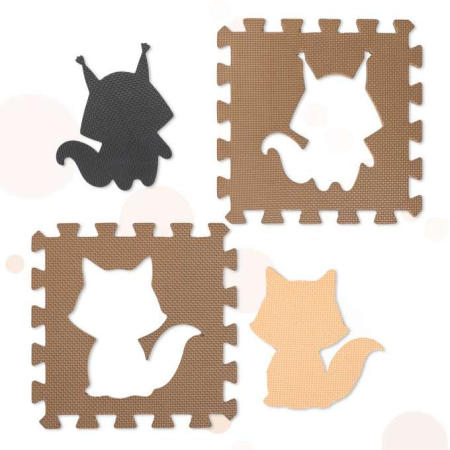 Covoraș puzzle din spumă pentru copii 9 el. bej-maro-negru 85cm x 85cm x 1cm [6]