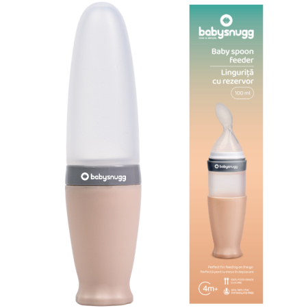 Bebe la Masa - Lingurita de silicon cu rezervor Babysnugg, Fara BPA, Portabila, Bej