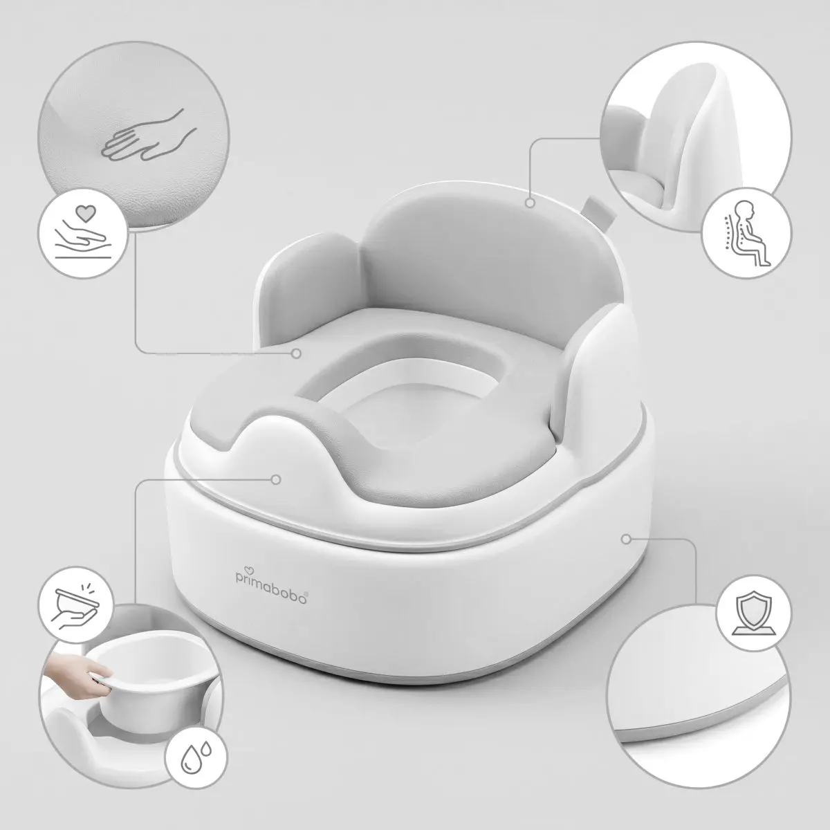 Olita multifunctionala 4 in 1 pentru copii Primabobo– Reductor WC, Inaltator, Scaun, Recipient detasabil, Perna moale, Spatar ergonomic, Anti-alunecare, Anti-stropire, Capac inclus culoare GRI [9]