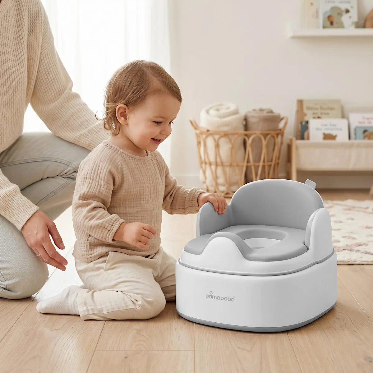Olita multifunctionala 4 in 1 pentru copii Primabobo– Reductor WC, Inaltator, Scaun, Recipient detasabil, Perna moale, Spatar ergonomic, Anti-alunecare, Anti-stropire, Capac inclus culoare GRI [5]