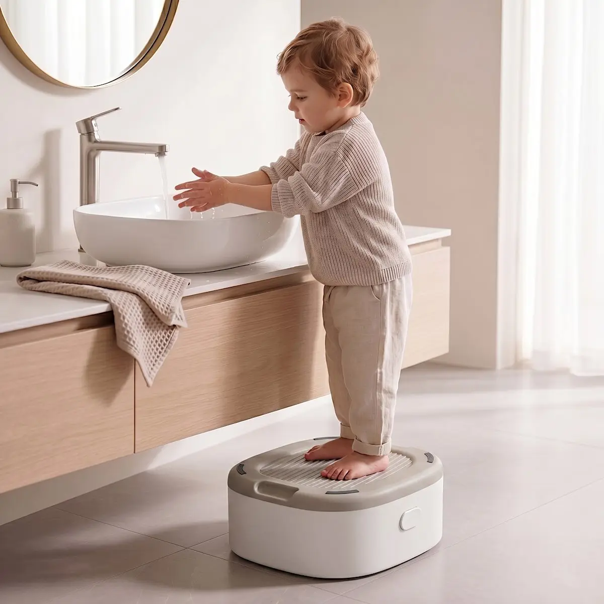 Olita multifunctionala 4 in 1 pentru copii Primabobo– Reductor WC, Inaltator, Scaun, Recipient detasabil, Perna moale, Spatar ergonomic, Anti-alunecare, Anti-stropire, Capac inclus culoare BEJ [10]