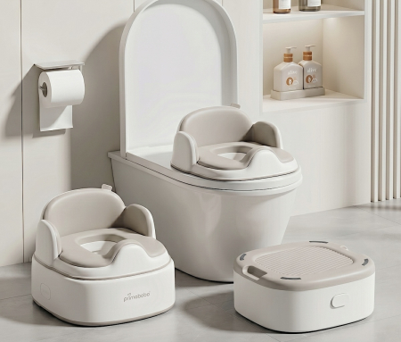 Olițe si Reductoare WC - Olita multifunctionala 4 in 1 pentru copii Primabobo– Reductor WC, Inaltator, Scaun, Recipient detasabil, Perna moale, Spatar ergonomic, Anti-alunecare, Anti-stropire, Capac inclus culoare BEJ
