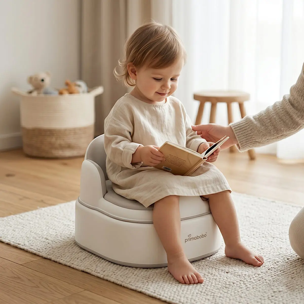 Olita multifunctionala 4 in 1 pentru copii Primabobo– Reductor WC, Inaltator, Scaun, Recipient detasabil, Perna moale, Spatar ergonomic, Anti-alunecare, Anti-stropire, Capac inclus culoare BEJ [6]