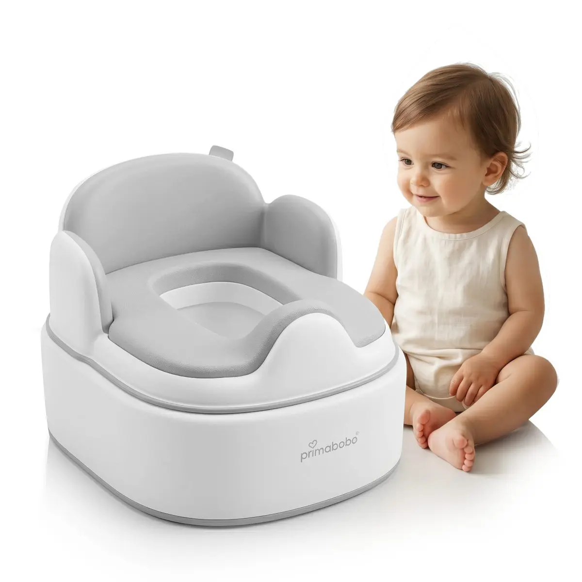 Olita multifunctionala 4 in 1 pentru copii Primabobo– Reductor WC, Inaltator, Scaun, Recipient detasabil, Perna moale, Spatar ergonomic, Anti-alunecare, Anti-stropire, Capac inclus culoare GRI [4]