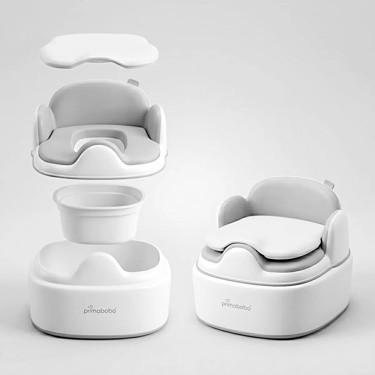Olita multifunctionala 4 in 1 pentru copii Primabobo– Reductor WC, Inaltator, Scaun, Recipient detasabil, Perna moale, Spatar ergonomic, Anti-alunecare, Anti-stropire, Capac inclus culoare GRI [10]