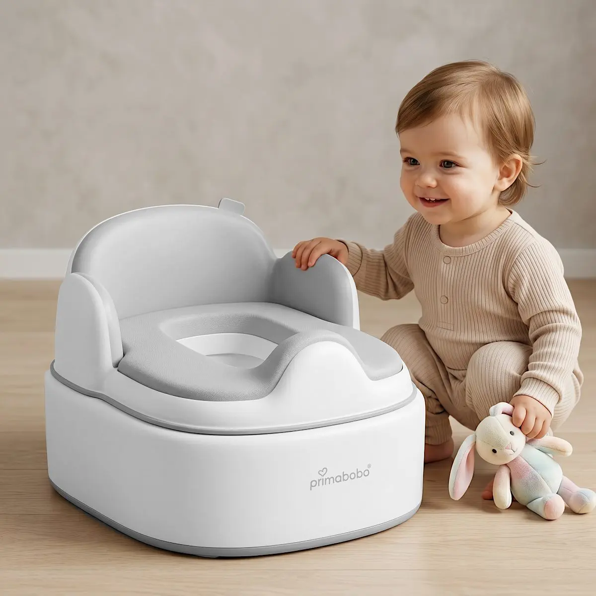 Olita multifunctionala 4 in 1 pentru copii Primabobo– Reductor WC, Inaltator, Scaun, Recipient detasabil, Perna moale, Spatar ergonomic, Anti-alunecare, Anti-stropire, Capac inclus culoare GRI [3]