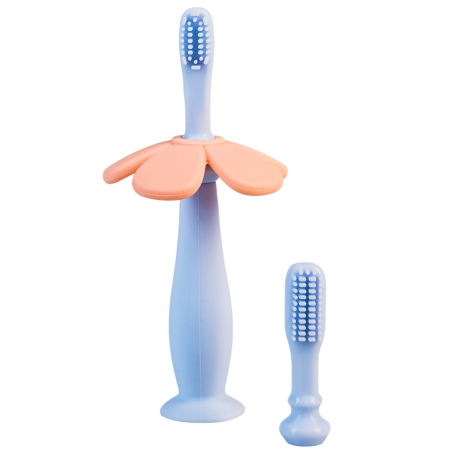 Igiena si Ingrijire - Periuta de dinti bebe din silicon Babysnugg cu 2 capete si ventuza, fara BPA, PVC, Latex si Ftalati - Albastra