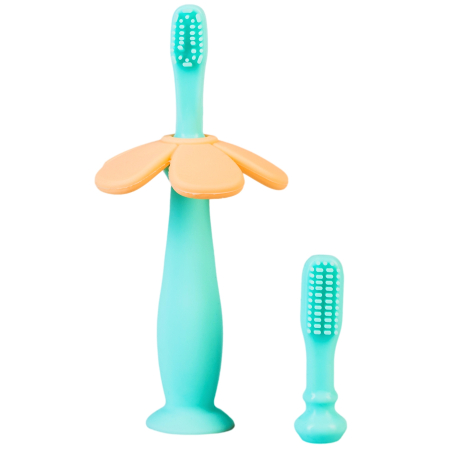 Igiena si Ingrijire - Periuta de dinti bebe din silicon Babysnugg cu 2 capete si ventuza, fara BPA, PVC, Latex si Ftalati - Turcoaz