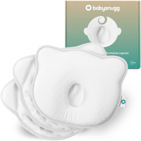 Perne si toppere - Perna bebelusi cu 2 huse contra plagiocefaliei pentru formarea capului, Alb