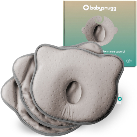 Perne si toppere - Perna bebelusi cu 2 huse contra plagiocefaliei pentru formarea capului, Gri