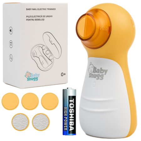 Igiena si Ingrijire - Pila electrica unghii Babysnugg pentru bebelusi, baterie inclusa, lumina LED, include 3 capete nou nascuti si 2 capete adulti