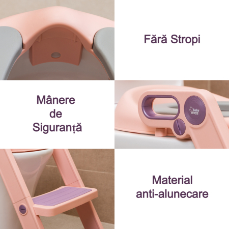 Reductor WC copii cu scarita pliabila si sezut moale Babysnugg – cu trepte ajustabile pentru toaleta ovala (40-47cm), Roz [1]
