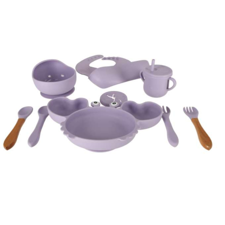 Set hranire pentru copii din silicon, model crab, 9 piese, violet [11]