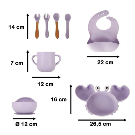 Set hranire pentru copii din silicon, model crab, 9 piese, violet [2]