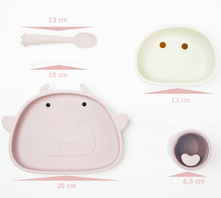 Set hranire bebelusi pentru diversificare din silicon 6+ luni, Roz Pudră [4]