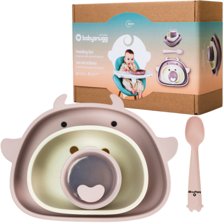 Set hranire bebelusi pentru diversificare din silicon 6+ luni, Roz Pudră