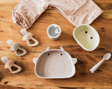 Set hranire bebelusi pentru diversificare din silicon 6+ luni, Roz Pudră [3]