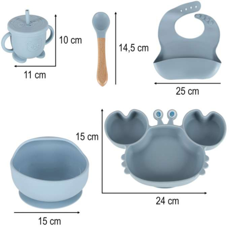 Set hranire din silicon pentru copii, crab 9 piese, crab albastru BPA FREE [9]